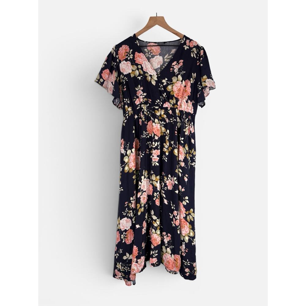 BLOOMCHIC Bloom Ditsy Floral Flutter Sleeve Maxi Dress Plus Size 14 16 Split Leg - Picture 4 of 9